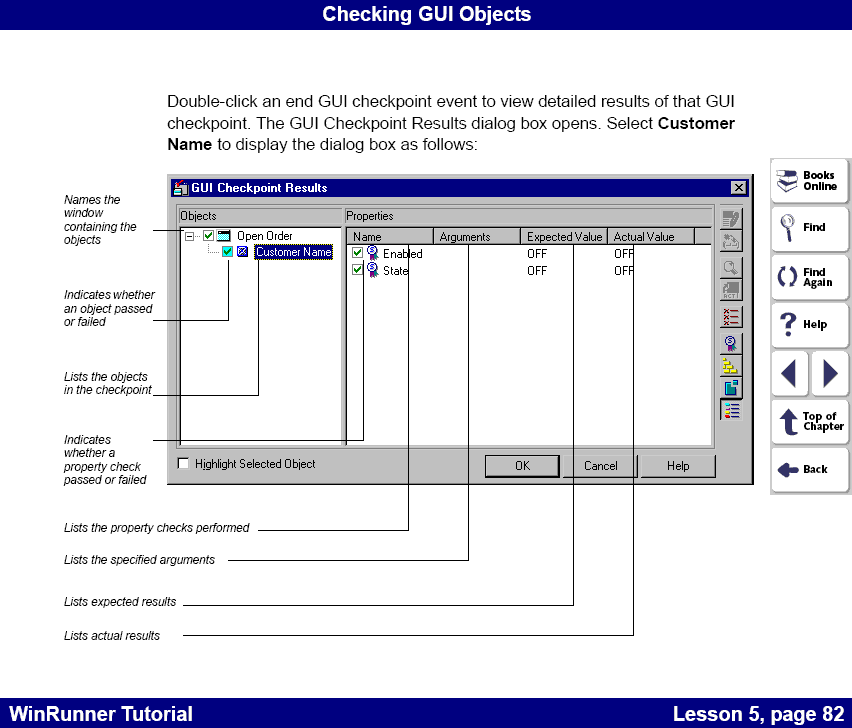 GUI checkpoint result window layout