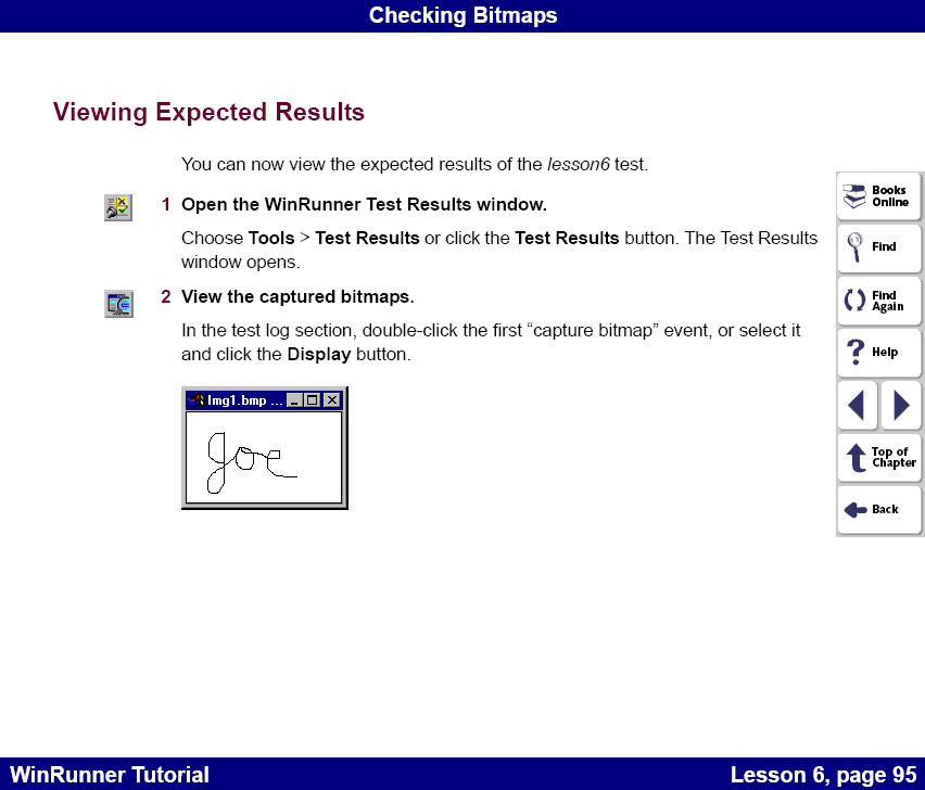 Viewing Expected Results of bitmap checkpoints